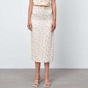 Zara Cream and Pink Floral Maxi Skirt